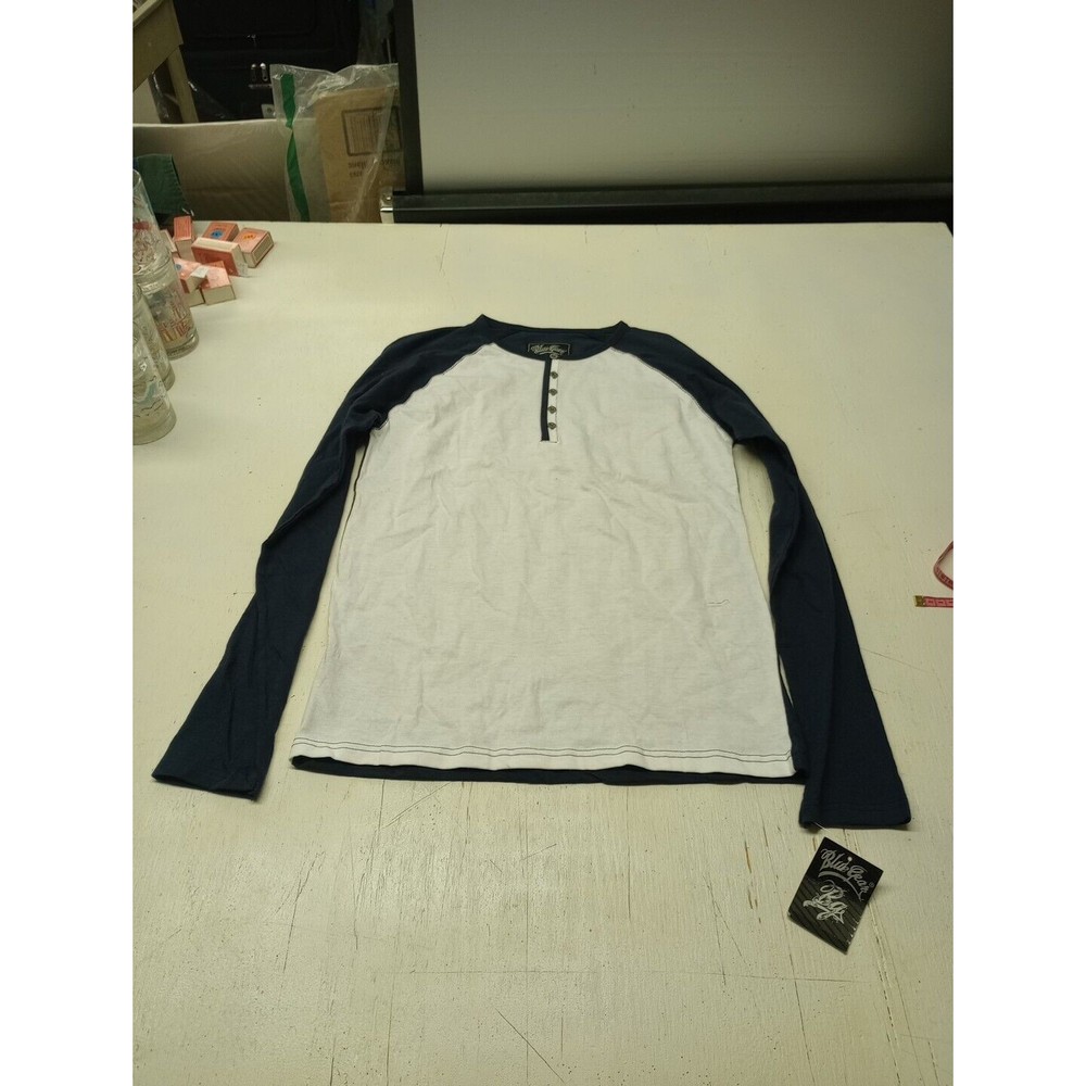 Blue Gear Apparel Long Sleeve Henley T-Shirt White & Navy Size Small New